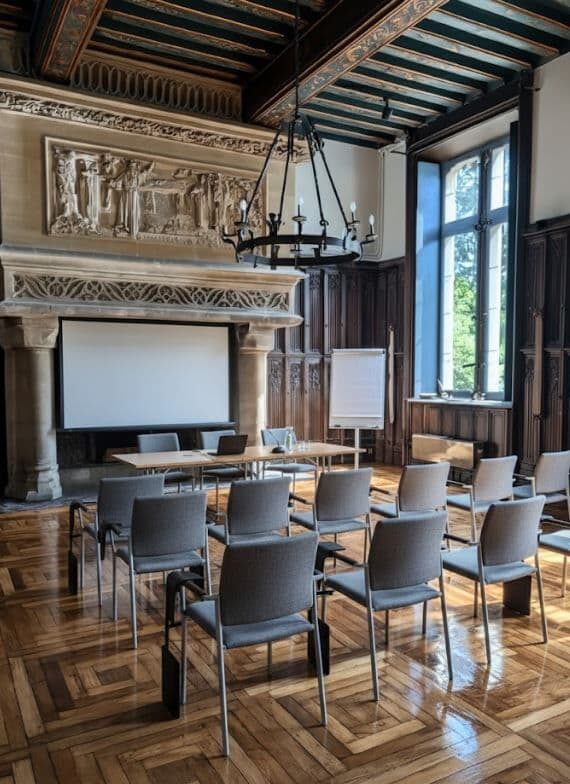 Salon Pulligny installé en réunion face à un écran